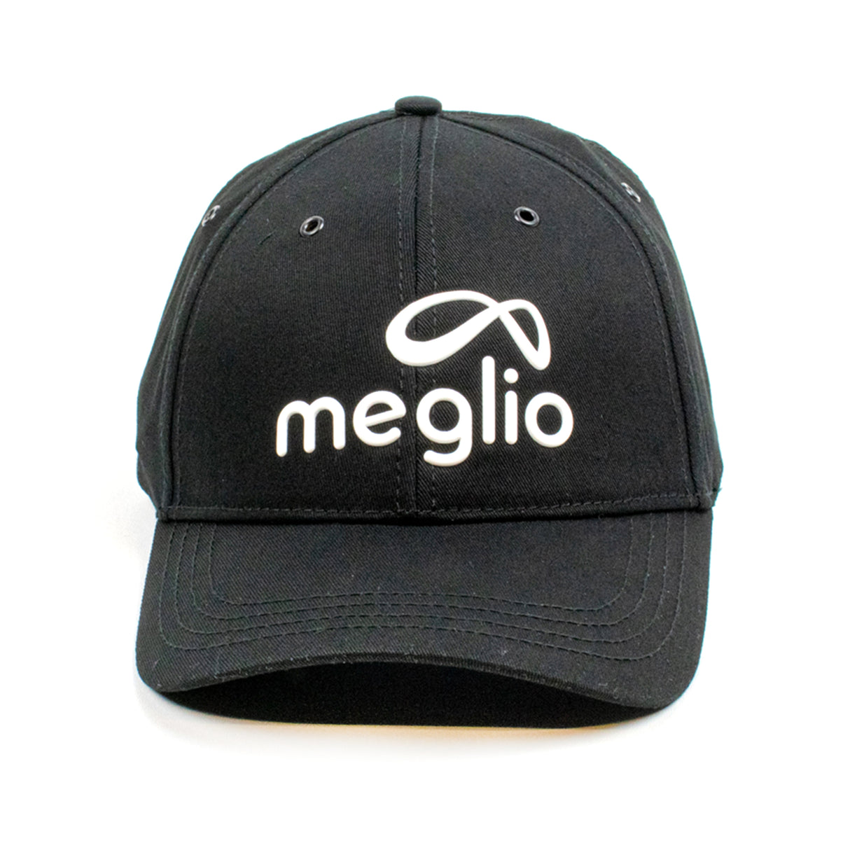 Black Meglio cap with white embroidered logo, free on Meglio orders over £75