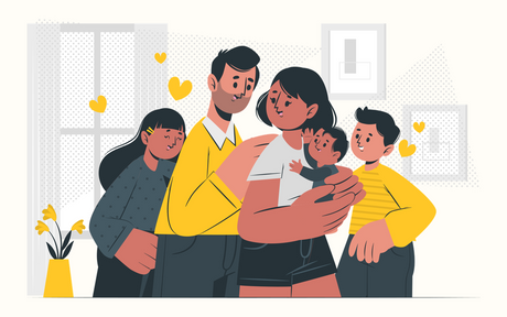 A family gathered together at home.