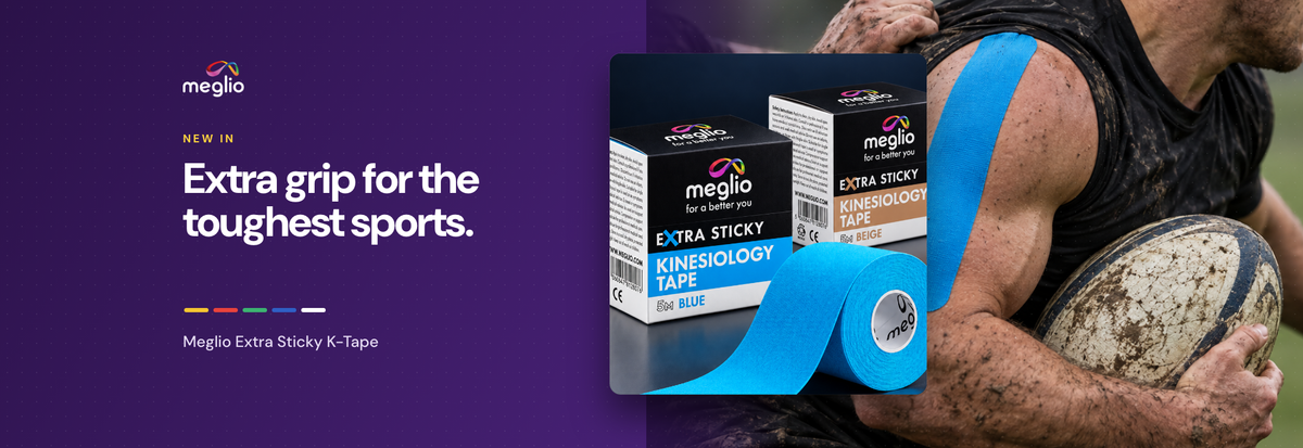 Extra grip for the toughest sports. New Meglio Extra Sticky Kinesiology Tape.