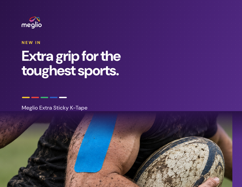 Extra grip for the toughest sports. New Meglio Extra Sticky Kinesiology Tape.