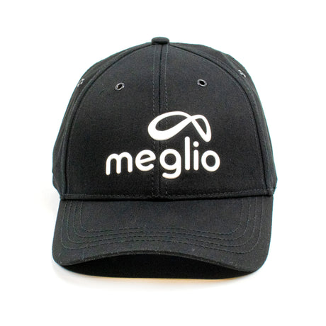 Black Meglio cap with white embroidered logo, free on Meglio orders over £75