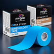Meglio Extra Sticky Kinesiology Tape 5m x 5cm in Light Blue, with packaging.